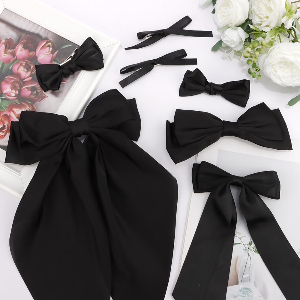Amazon.com : Ahoney 7 Pack Black Satin Hair Bows - Multi  display picture 1