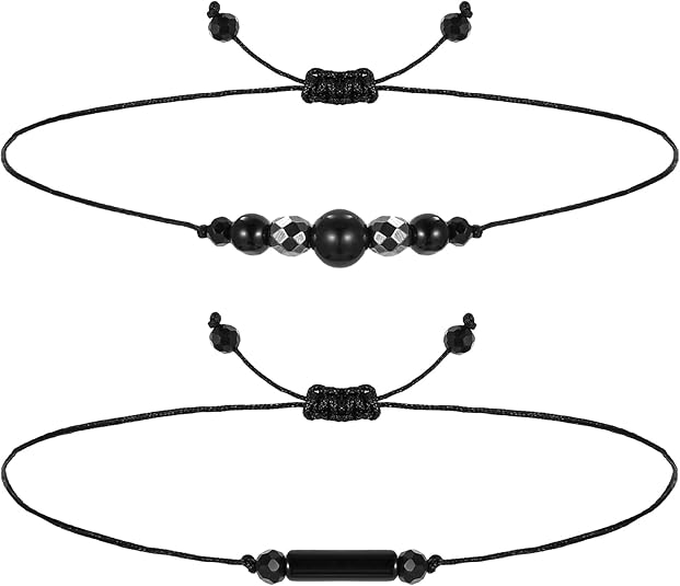2PCS Black Tourmaline Bracelet and Black Obsidian Bracelet, Double Protection Bracelets Couples Friendship Bracelets for Women Men