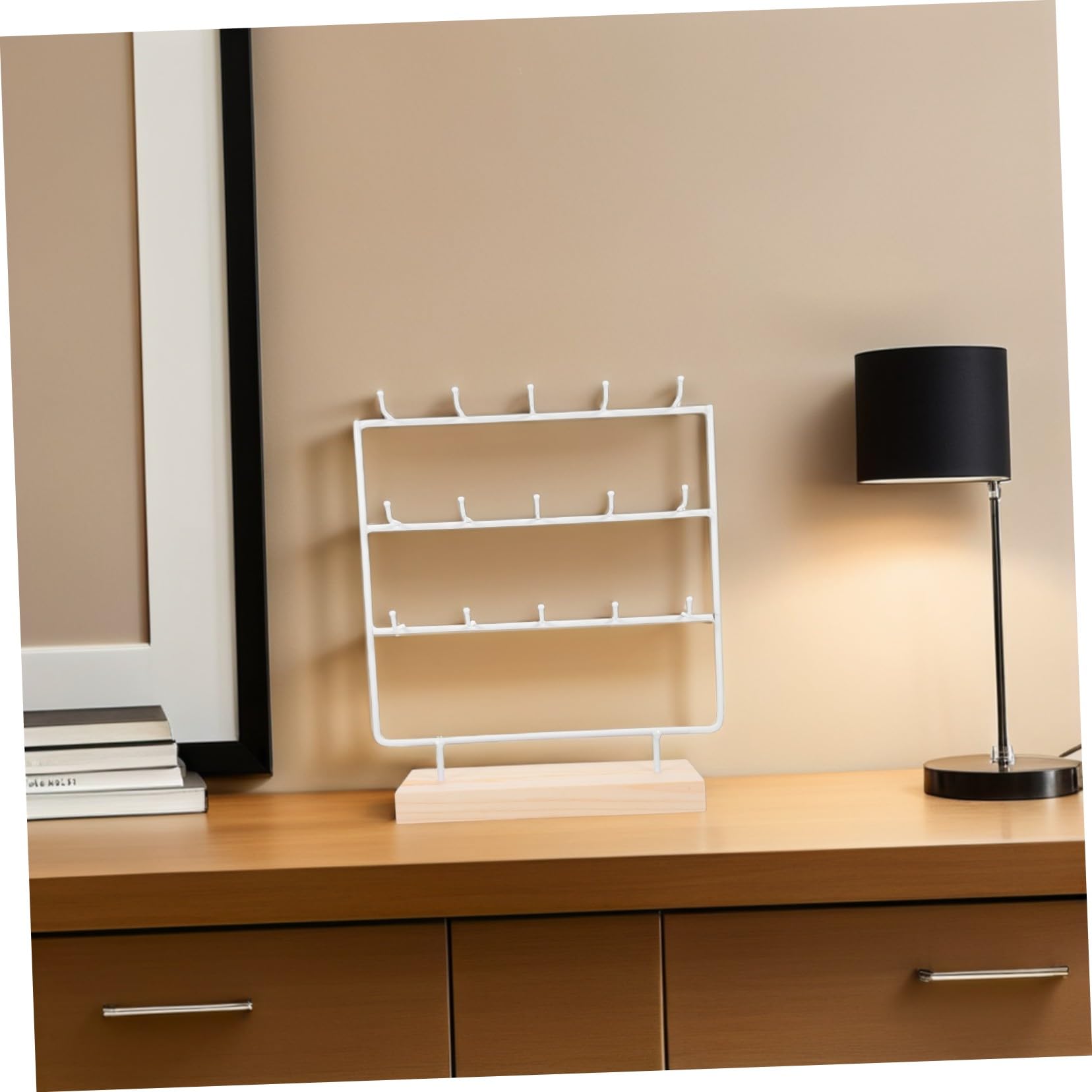 TOYANDONA Espositore in Ferro e Legno 3 Livelli Orecchini Bianco