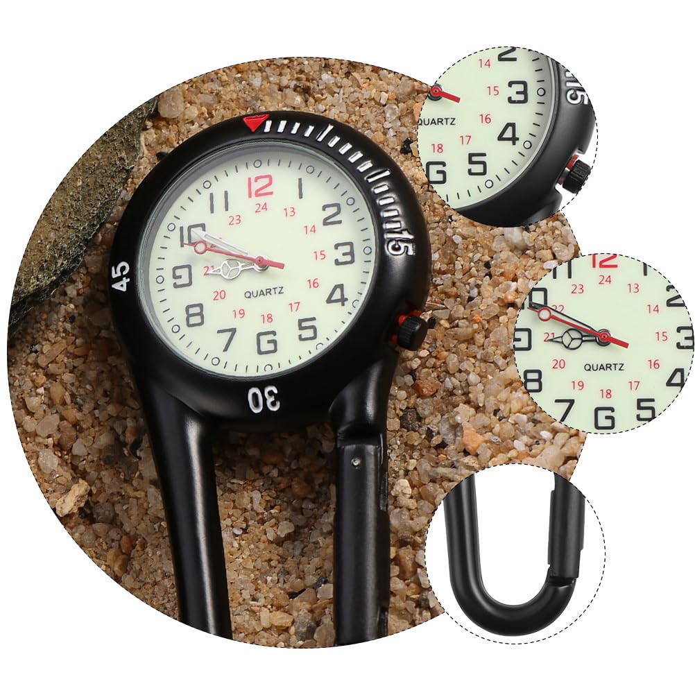 BESPORTBLE 2-Teilige Clip-On-Uhr Quarzuhr Karabineruhr Gürtel Fob Uhr Glow-In-The-Dark-Taschenuhr mit Fluoreszierendem Zifferblatt für Outdoor-Sportklettern