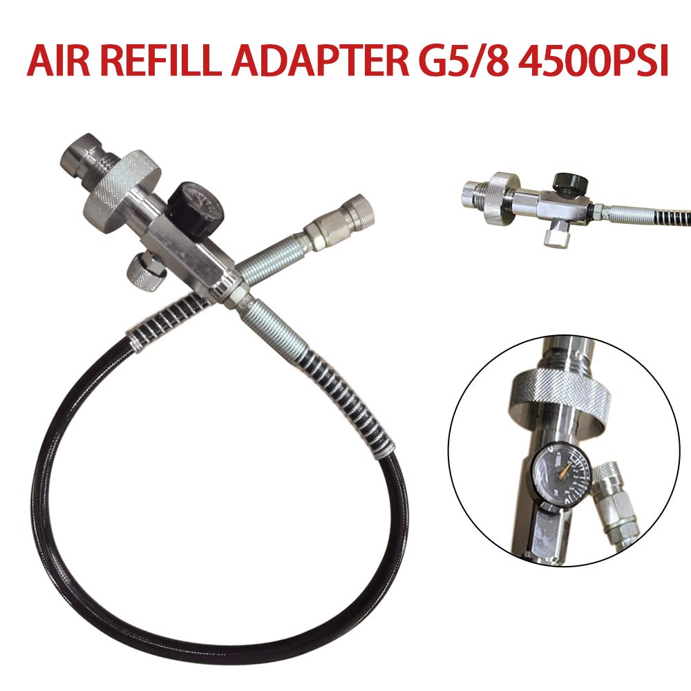 Paintball PCP Kit de charge 300 bar / 4500 PSI avec adaptateur de recharge d'air DIN G5/8", avec manomètre compact et étanche de 4500 psi, valve de purge et tuyau