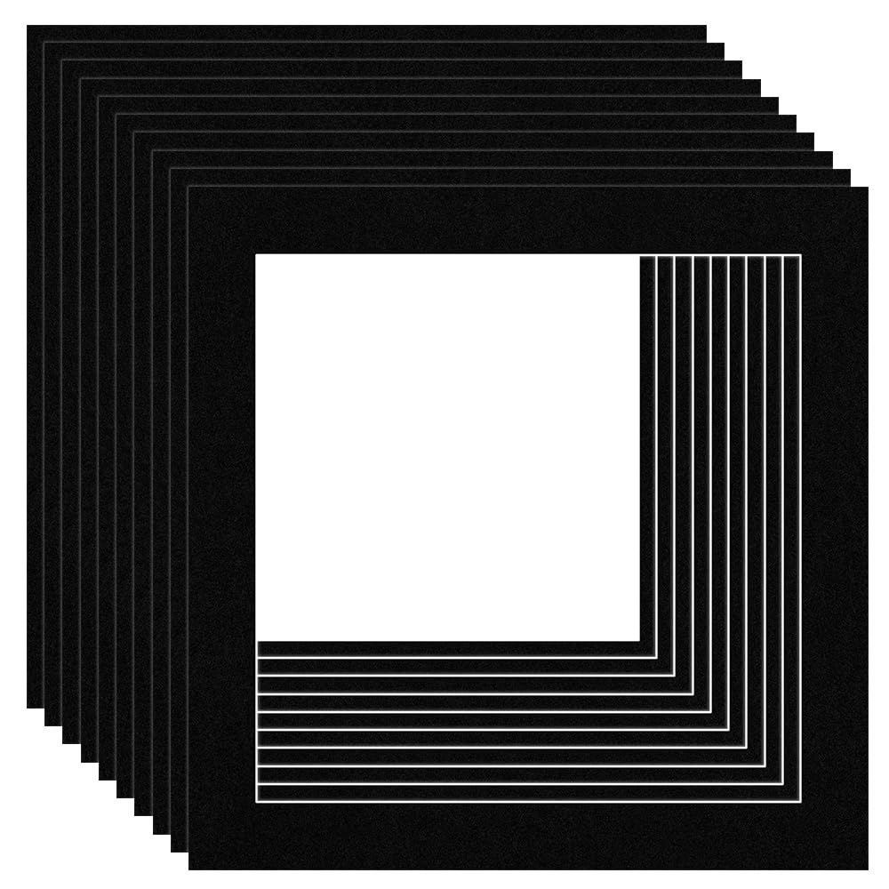 Procut Global 10x10" Black Picture Mounts Board to Fit 8x8" Aperture Size - Photo Mount Card Ideal for Prints, Artwork, Crafts & Certificates - Sizes & Colors Available - Pack of 10 — image 1