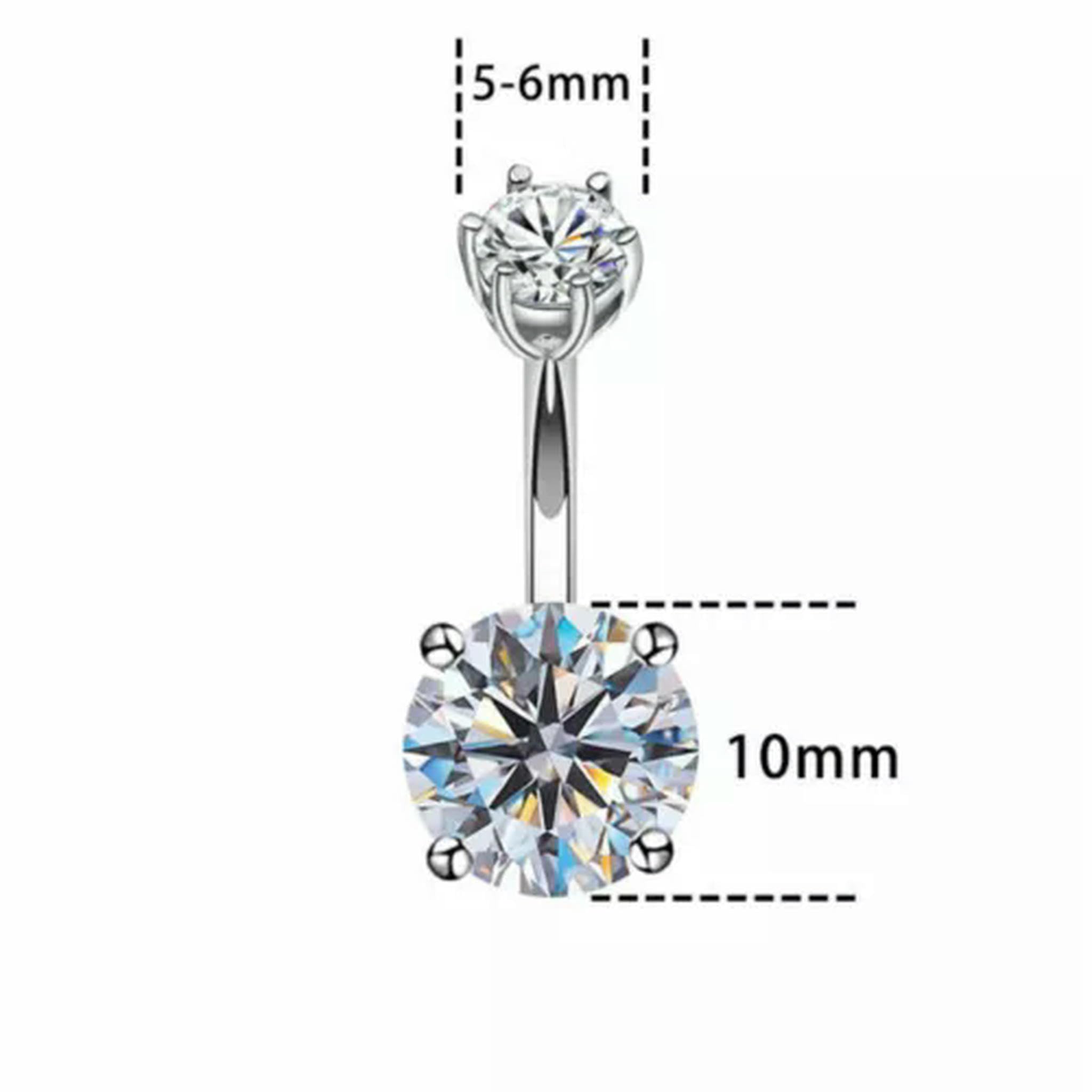 Piercing para Ombligo, Barra para el Ombligo, Plata de Ley, Cristal de circonita cúbica Redondo, A1289, 8 mm