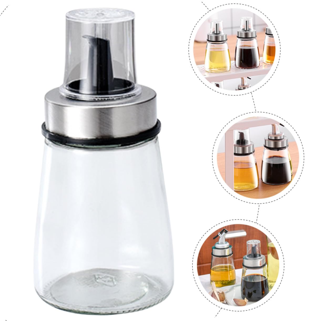 3stücke Haushalts-saucenflasche Essigflaschen aus Glas Flaschen für Flüssige Gewürze Küchenflaschen mit Transparentem Design Platz für Zwei Gewürze