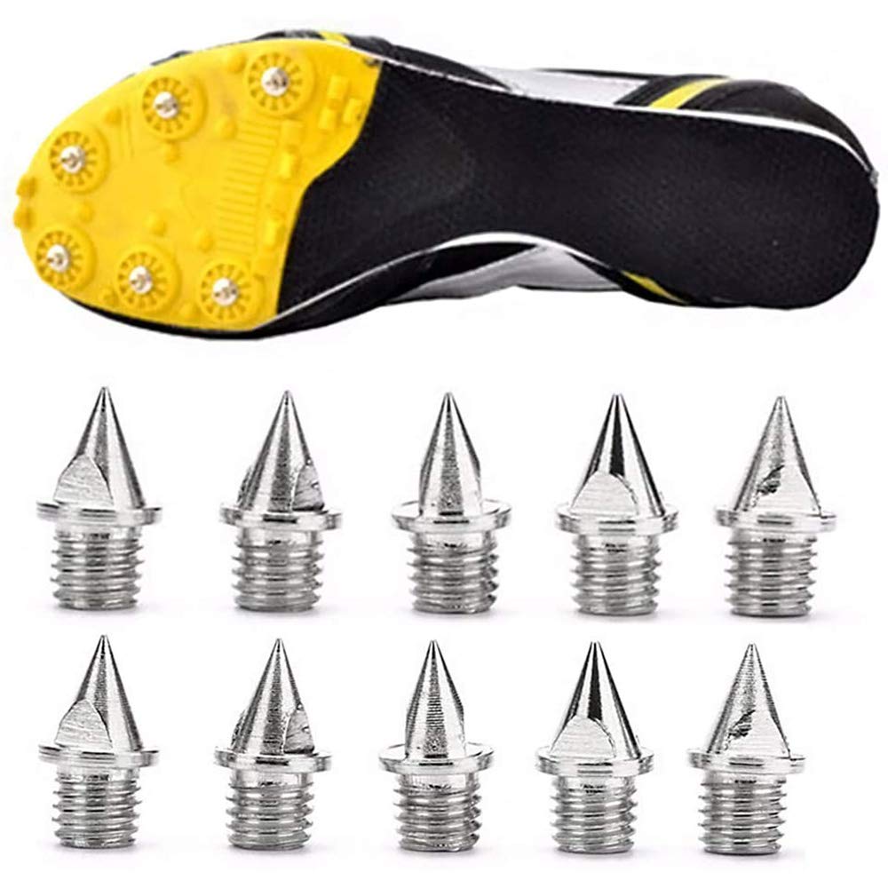 POFET 50 puntas de acero inoxidable con llave de espiga, 0,25 pulgadas de longitud pista y espigas de fondo para zapatos de repuesto para deportes Sprint, color plateado
