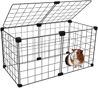 Cercado Gaiola Pet para Porquinho da Índia 30x60cm com Teto 30cm Altura Tela Aramada Malha de 5cm (Preto)
