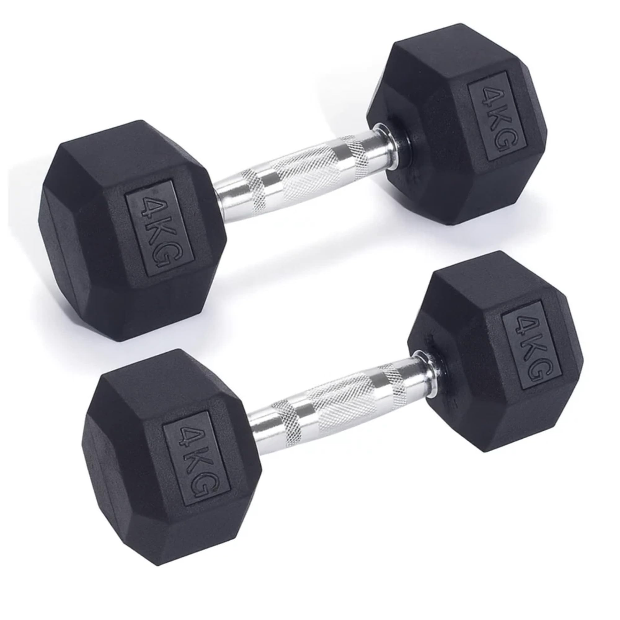 Hex Dumbbells Set – Rubber Encased Anti-Roll Hand Weights with Chrome Handles for Strength Training, Weightlifting & Home Gym – Single or Pair – 2.5kg to 20kg (pair 4kg / 8.8lbs)