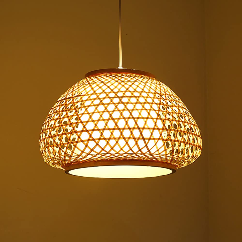 Lampe à tissée en V suspension bambou rotin E27 pour cuisine - 8
