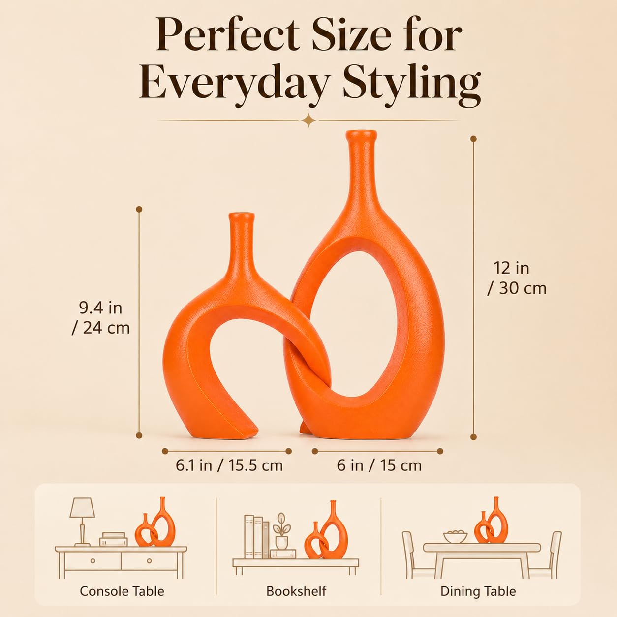 Orange Keramik Vase Set 2 für Moderne Wohnkultur, Runde Matte Donut Vasen für Pampasgras, Nordischer Minimalismus Boho Stil Dekor für Wohnzimmer Hochzeit Abendessen Tisch Party Büro Schlafzimmer