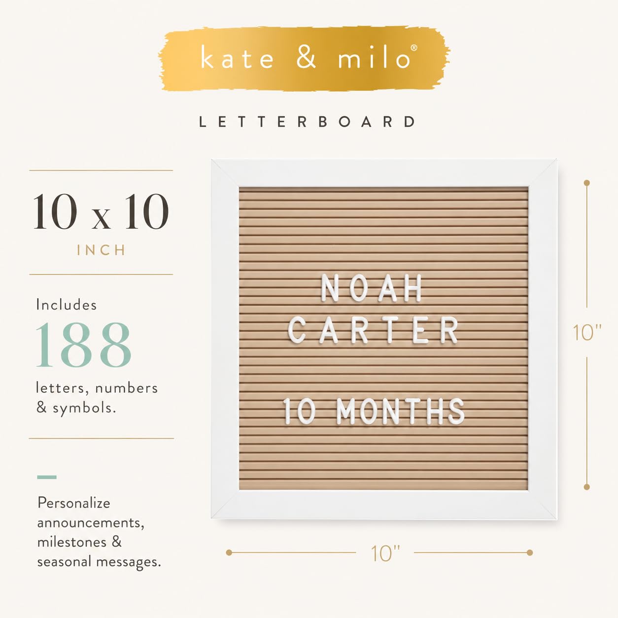 Kate & Milo Letterboard, Taupe, Classic Wooden Letterboard, Baby Keepsake Photo Prop, Taupe Letterboard Keepsake For Meilensteine, Gender Neutral Nursery Decor, Baby Announcement Prop