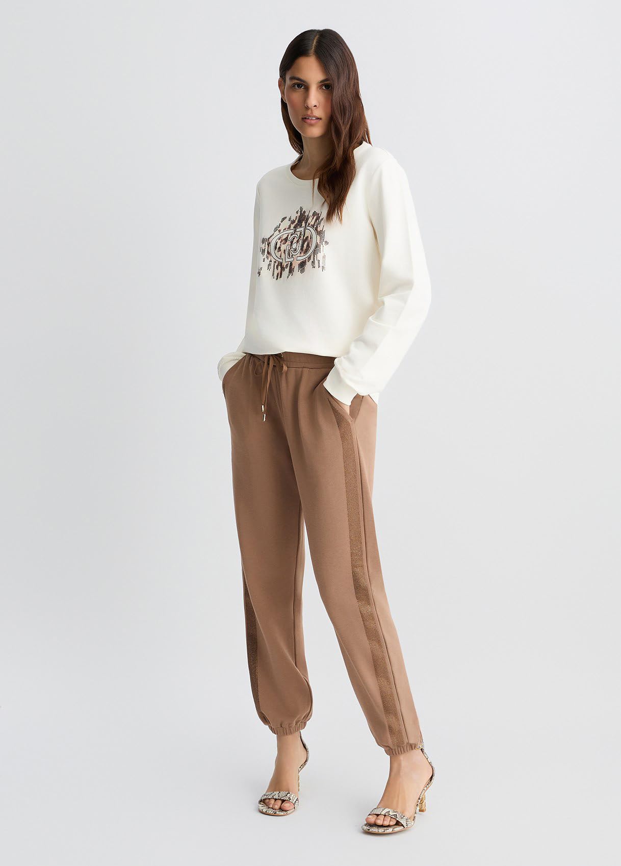 Liu Jo Felpa Leggera Girocollo da Donna con Logo Animalier e Strass, TA5168