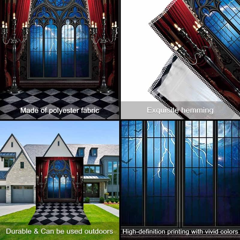 Miniatura 4 de Swepuck Telón de fondo de castillo medieval de vampiro gótico de 84 x 60 pulgadas, ventana de Halloween, luna, murciélagos, fotografía, fondo,