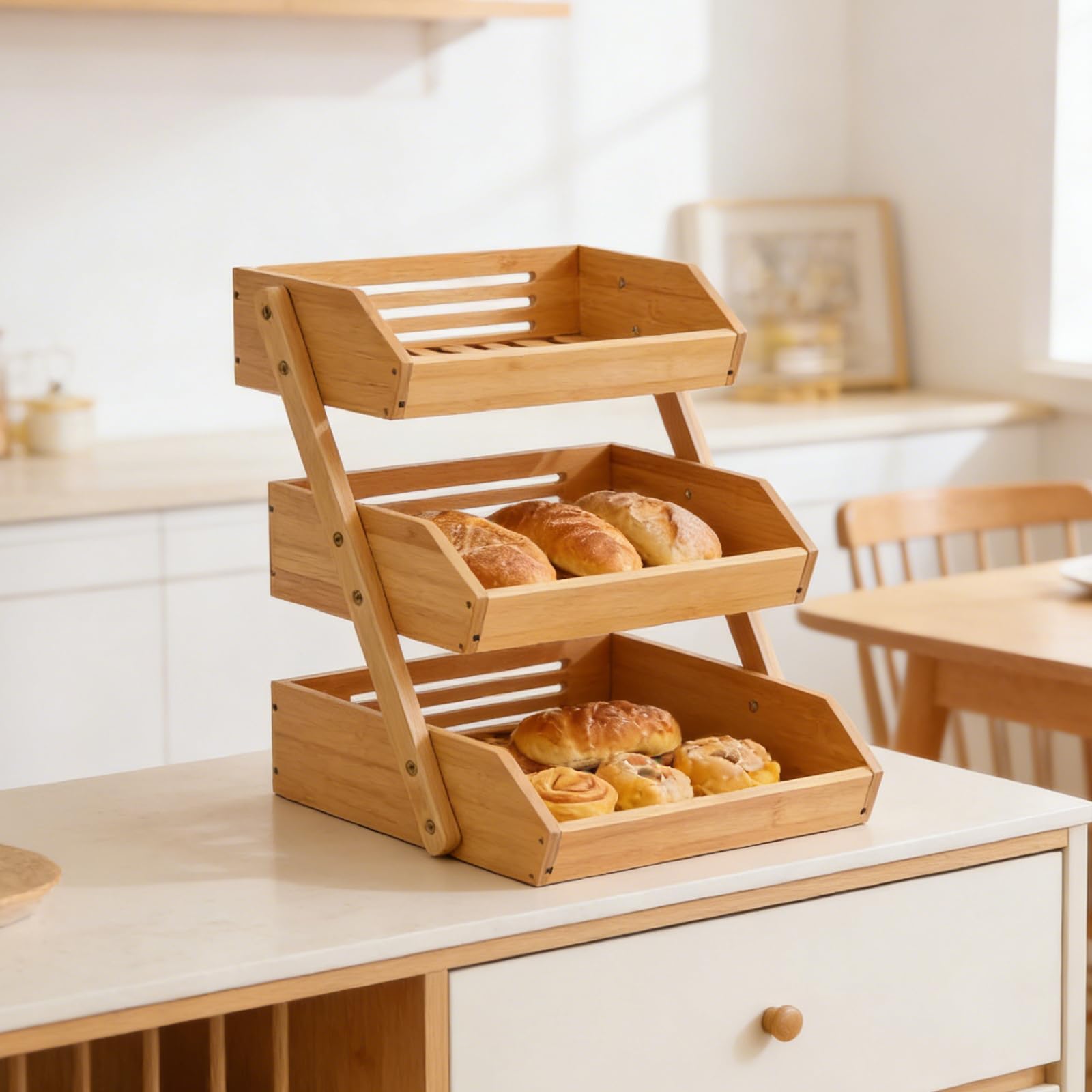 Scolapiatti in legno per frutta e verdura, da cucina, per rinfrescare prodotti e piatti, in legno, naturale, per frutta, verdura e utensili con design salvaspazio