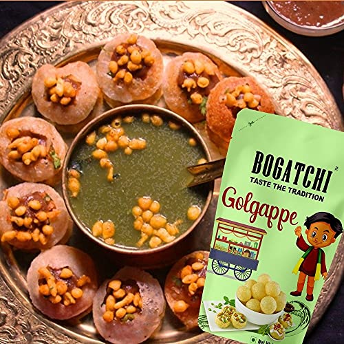 Image of BOGATCHI Pani puri packet ready to eat - Fry or Bake in Microwave | instant pani puri pellets | Golgappe Packet Readymade | Pani Puri Papad | pani poori Panipuri packets - Value Pack, 200g