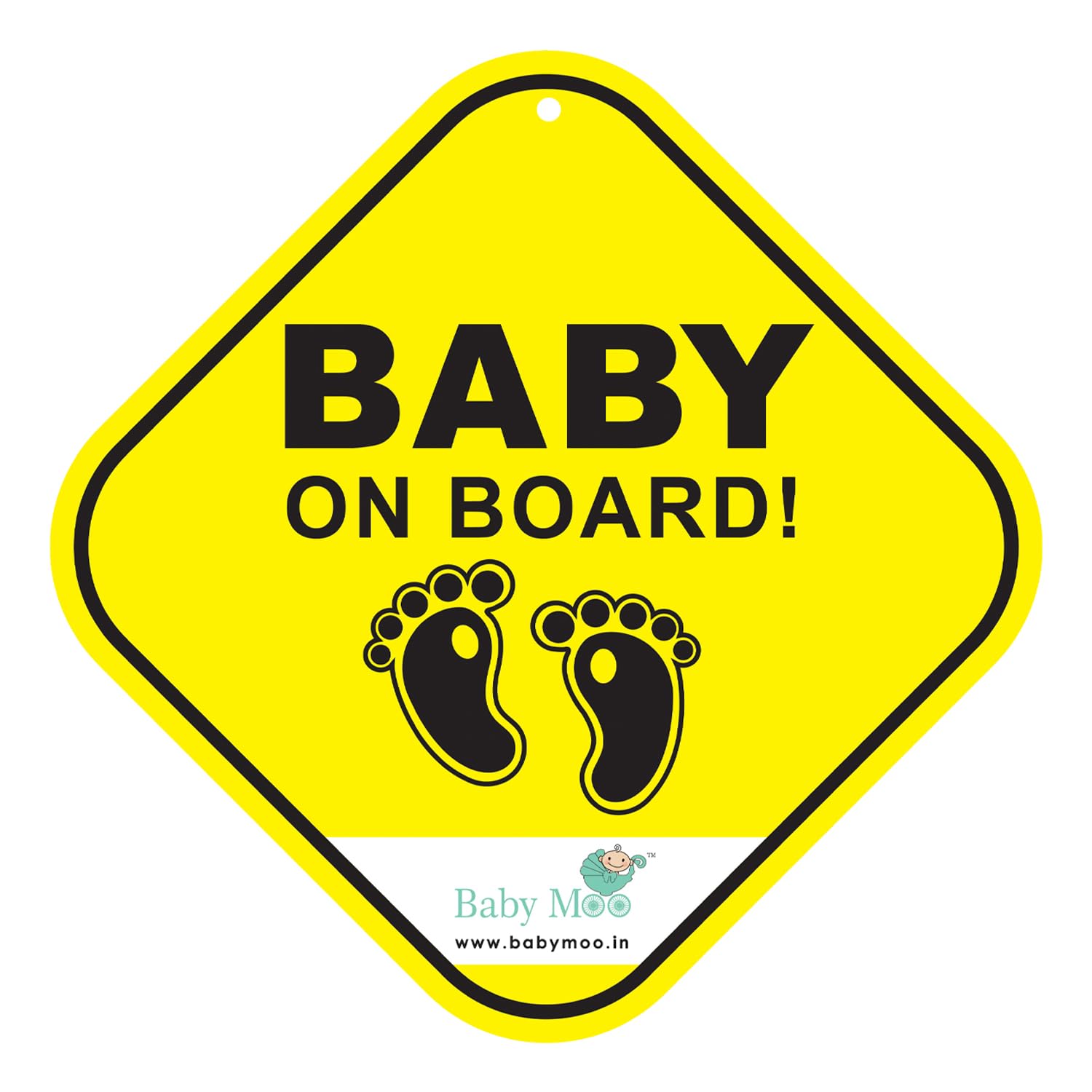 BabyMoo Foot Print Sign for Car with Vacuum Suction Cup Clip Yellow -Weatherproof Car Decal-Adorable Design for Maximum Attention-Enhance Road Visibility-Easy to Apply and Residue