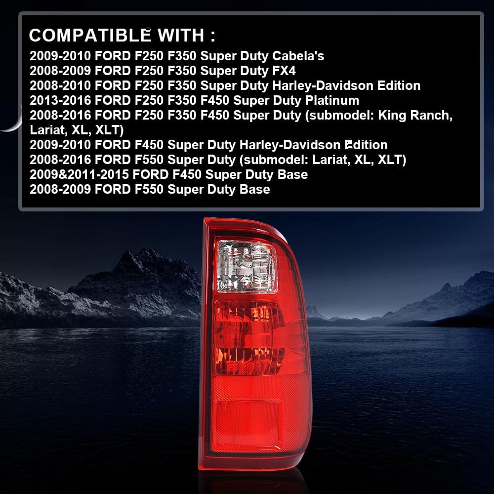 PIT66 Tail Light Passenger Right Side Compatible with Ford F250 F350 F450 F550 2008-2016 BC3Z13404A, FO2801208 Rear Tail Lamp Lights Assembly