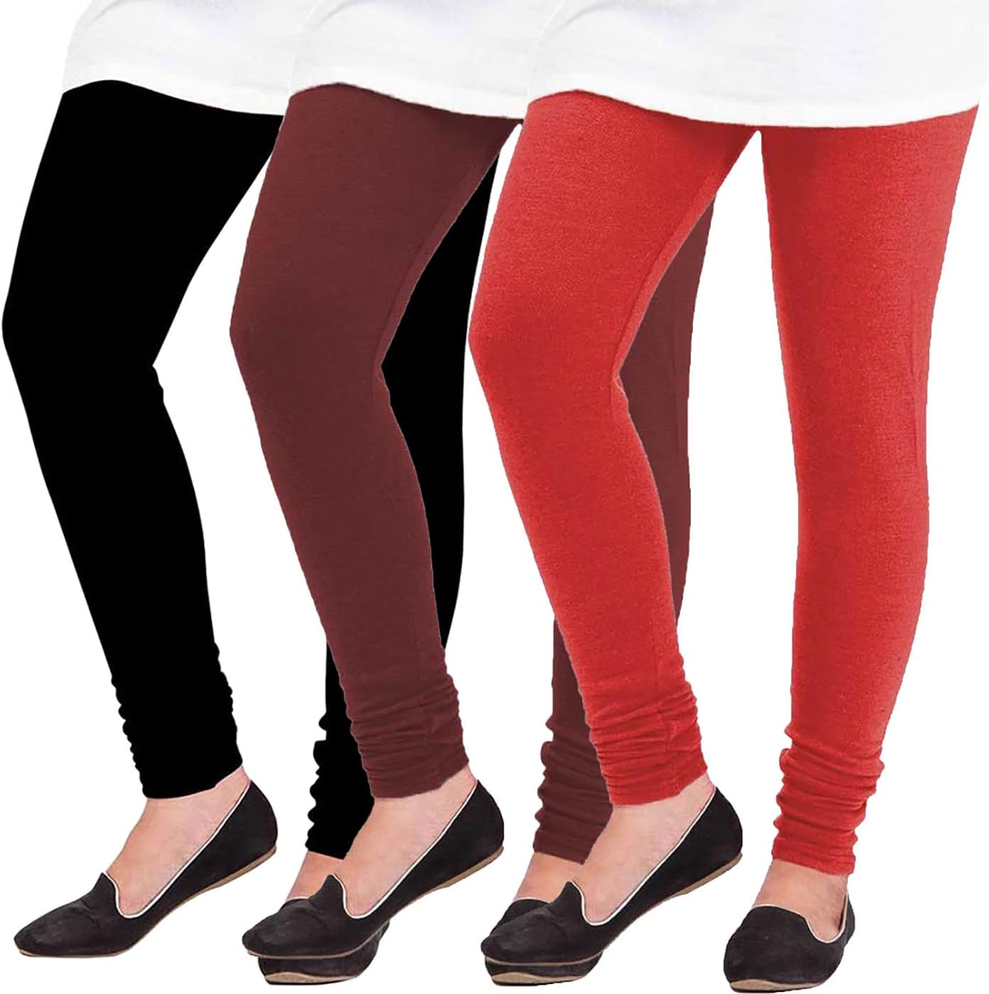 Pixie Woolen Leggings for Women, Winter Bottom Wear Combo Pack of 3 (Black, Maroon and Red) - Free Size