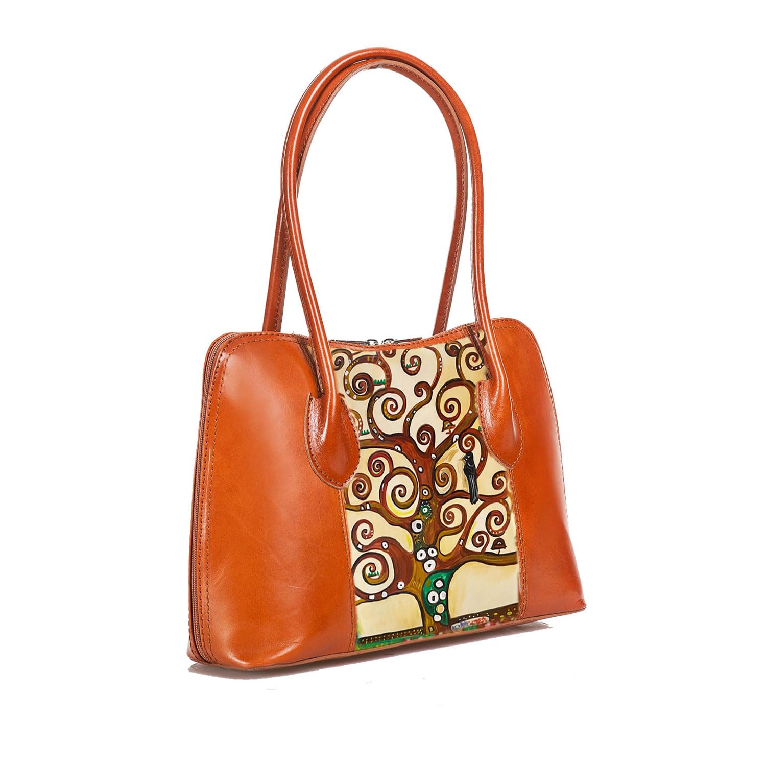 Borsa in Pelle Dipinta a Mano – L’ ALBERO DELLA VITA DI KLIMT – Borsa a Spalla, Borsetta Donna, Idea Regalo, Arte Lisanti, Artigianato Italiano, Made In Italy, Vera Pelle, Tote Bag
