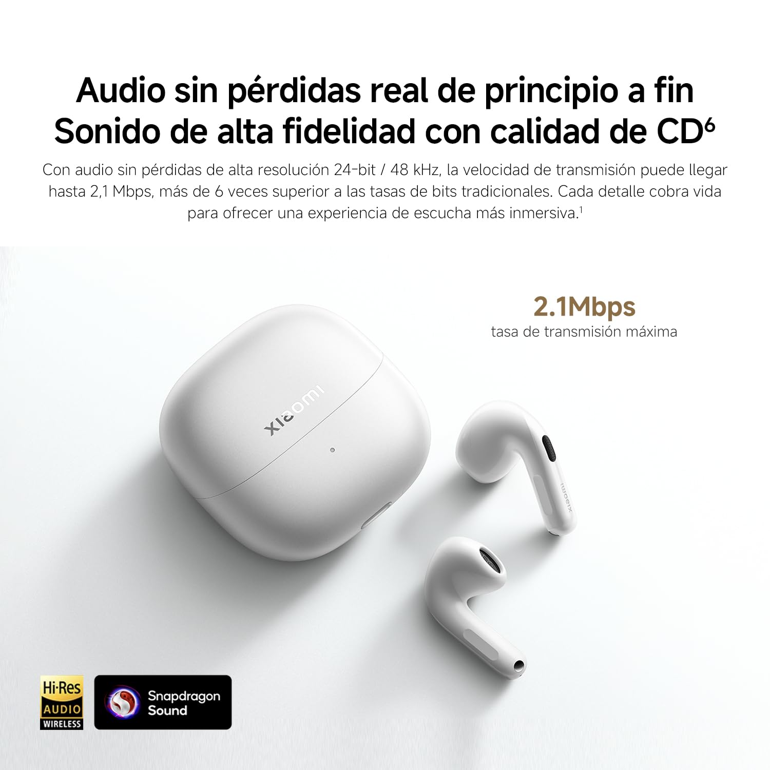 XIAOMI Buds 6, Auriculares Inalámbricos Verdaderos, Cancelación de Ruido con 3 Micrófonos, Harman AudioEFX, Circuito Magnético Triple, 35 h de Reproducción, App, IP54, Blanco