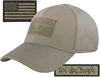 Condor Fitted Tactical Cap Bundle - We The People & USA Patches - Choose Size