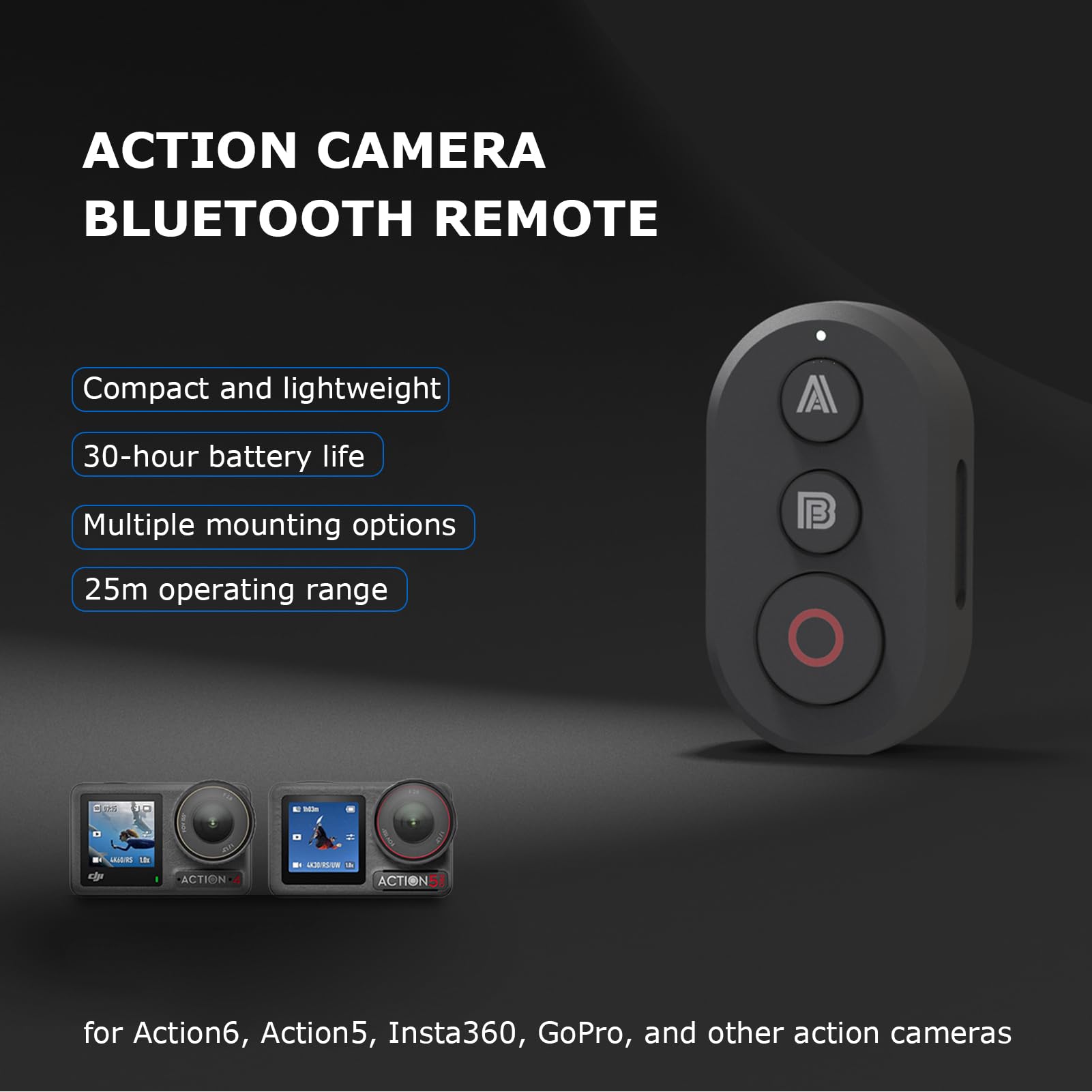 Funklose Kamera-Fernbedienung-wiederaufladbare Bluetooth-Fernbedienung für Aktionskameras (GP 8-13-Serie für x2-X5/GO3), 82ft Range mit Montagezubehör