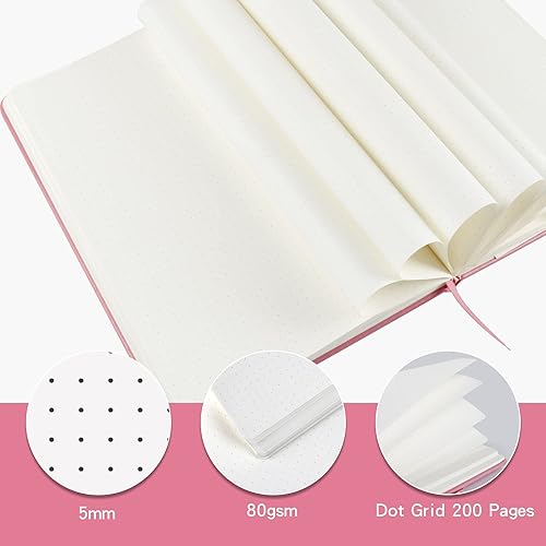 Miniatura 3 de Cuaderno de diario (A5 puntos, color rosa), 192 páginas, tamaño mediano de 5.7 x 8.3 pulgadas, papel grueso de 2.82 ozm, tapa dura