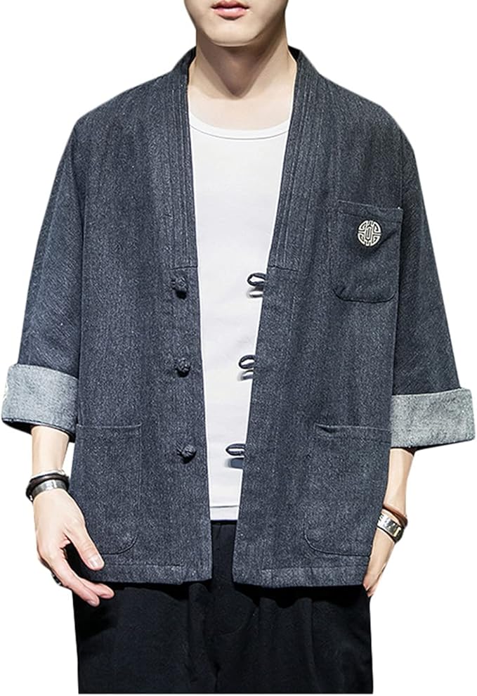 半額品 デニムジャケット メンズ 羽織 和服コート カーディガン シンプル 和風 刺e セールsale