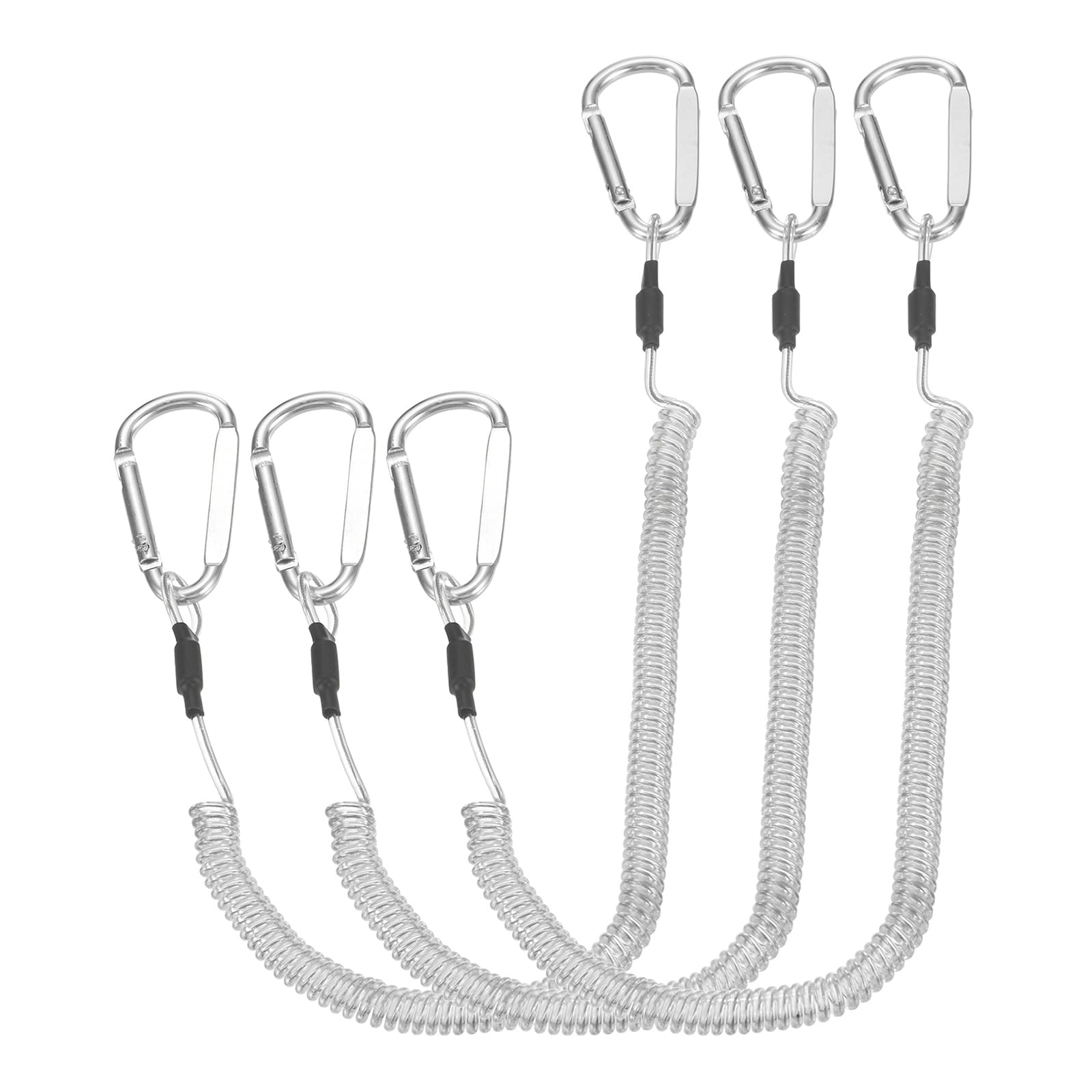 PATIKIL Fishing Lanyard, (2000mm Length, Silver) (3Pcs), Retractable Coiled Tether Anti-lost Rope Coiled with 2 Carabiners, Suit for - Fishing/Hunting /Hiking/Boating/Climbing