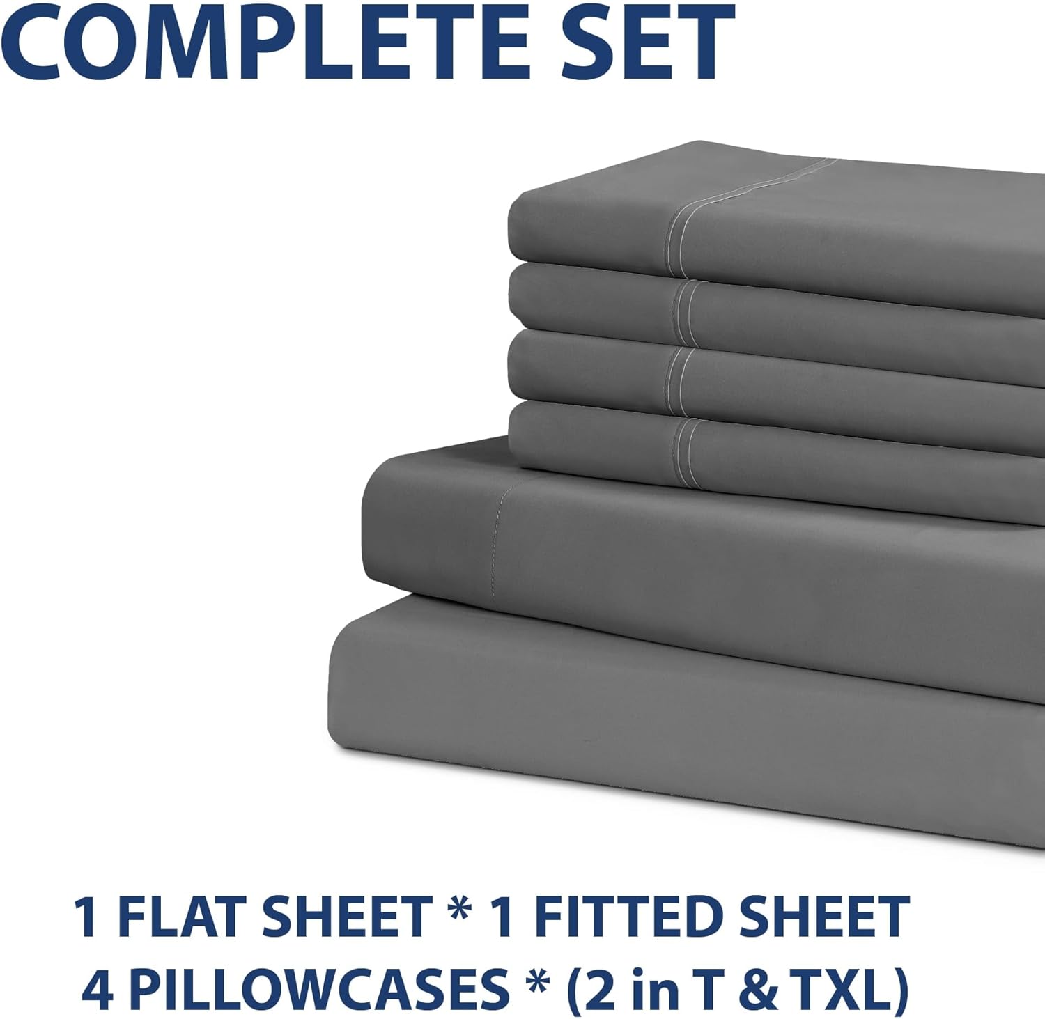 Home Collection Micro Caress Luxurious Sheet Set, 90GSM 4 -Piece Queen Size with 2 Additional Pillowcase, Gray Color
