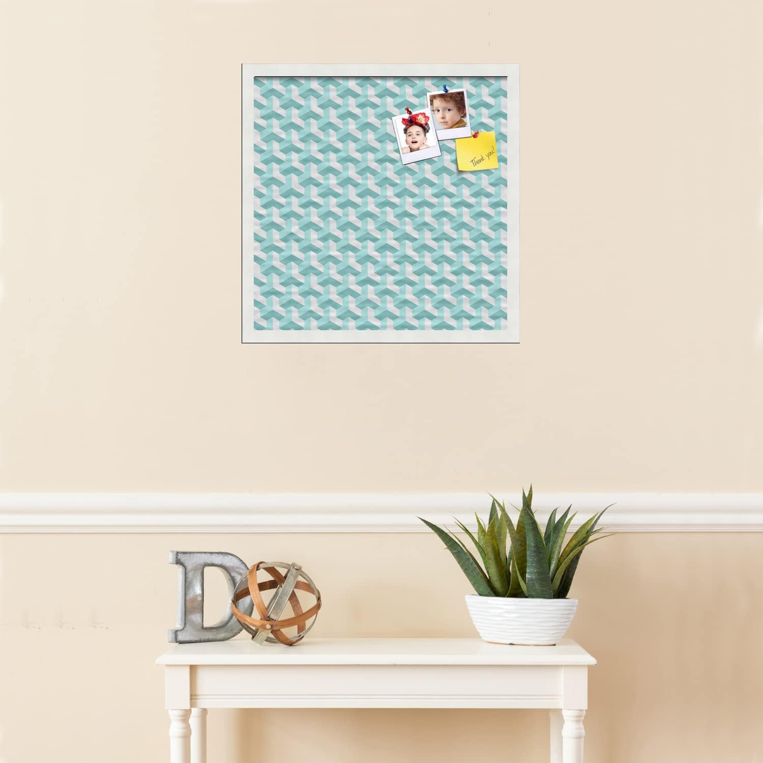 PinPix 20x20 inch Cork Bulletin Board. This Decorative Framed Pin Board Comes with BAUS Aqua Design and Satin White Frame. Ideal for Home, Office Decor or School (PinPix-1626)