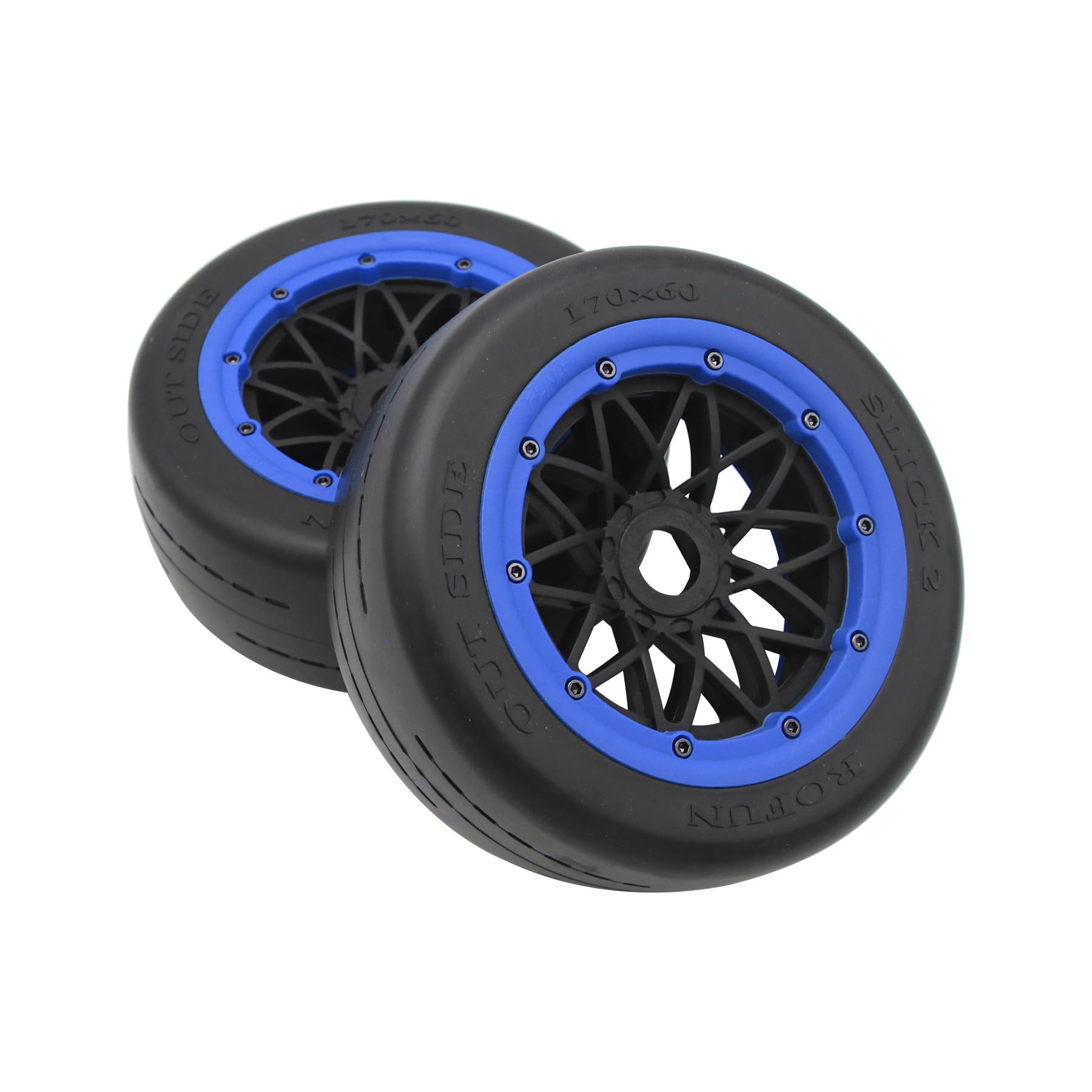 2 Stück Slick Vorderräder Reifen und Radnaben Set für 1/5 BAHA 5B RC Auto Teile (Blau)
