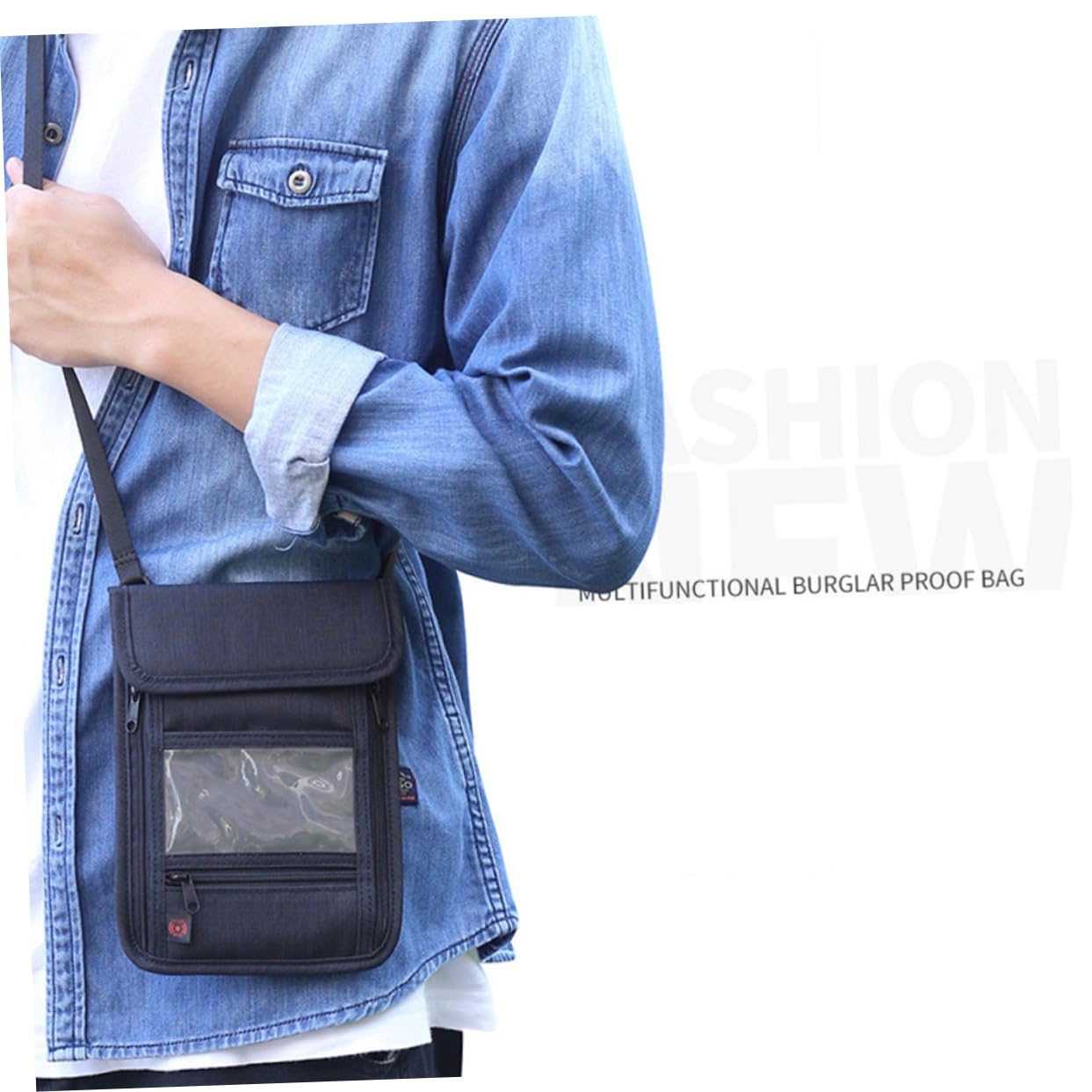 3pezzi Portafoglio Da Viaggio Con Tasca Rfid Per Passaporto e Smartphone Borsa Tracolla Unisex Nero Custodia Sicura Per Documenti e Valuables