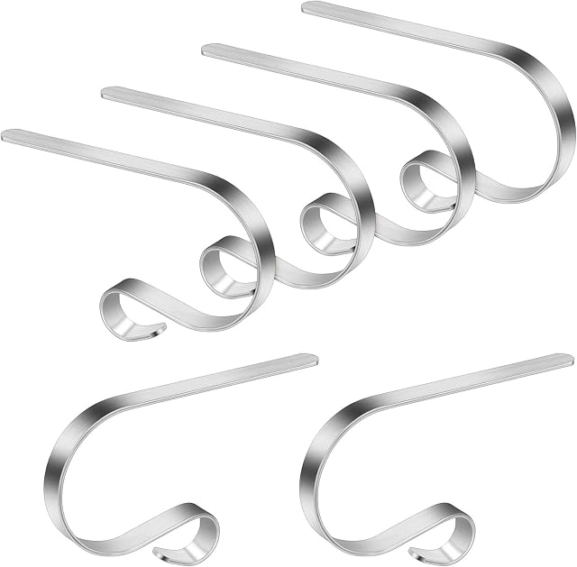 Homgaty Christmas Stocking Holders for Mantle, 6 Pack Christmas Stocking Hanger Hooks Metal Fireplace Hanger for Christmas Party Decoration (Silver)