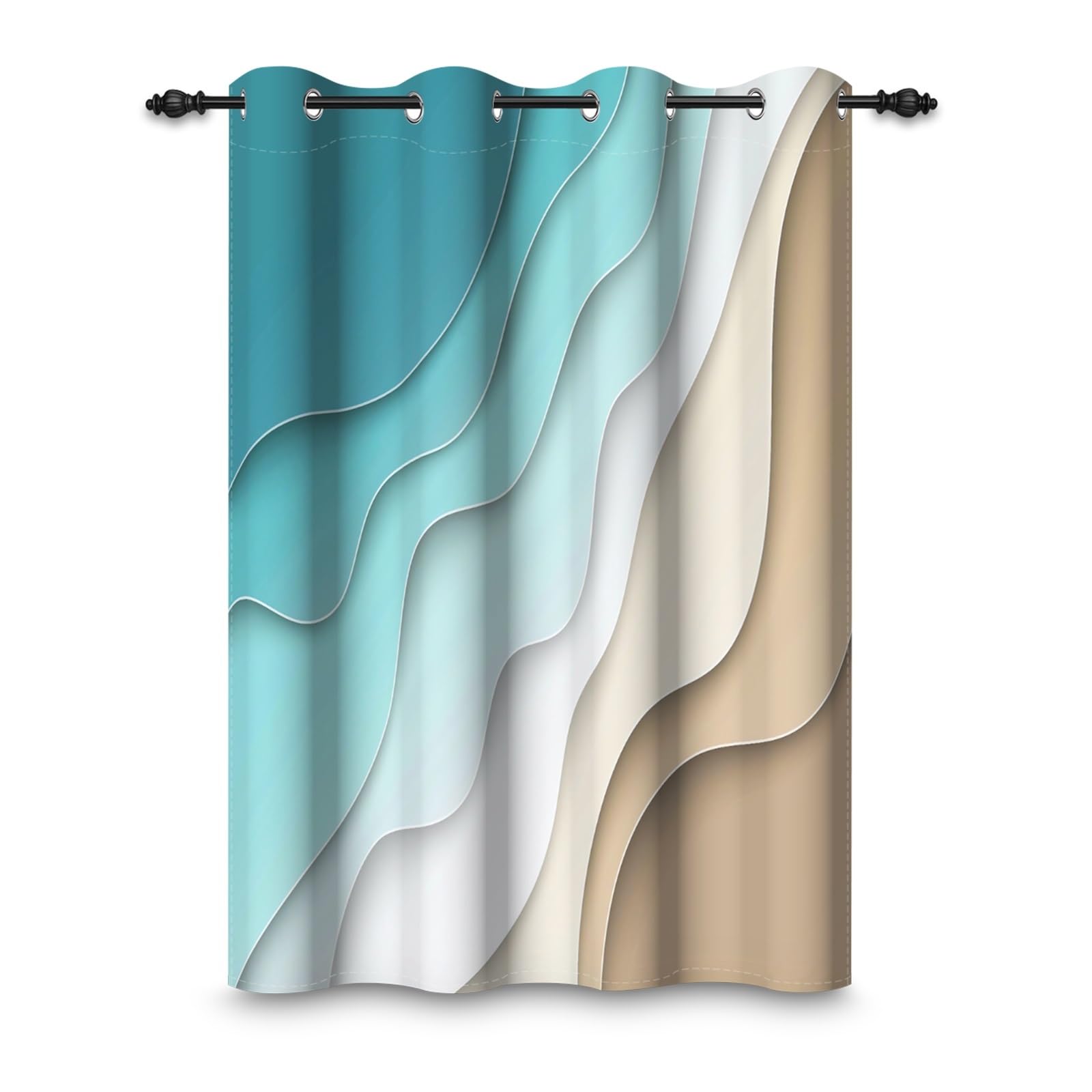 ggaimwf 135x245cm Beach Eyelet Curtain Abstract Wave Beach Gradient Color Thermal Insulated Blackout Grommet Window Drapes for Living Room Bedroom Kitchen,1-Single Panel