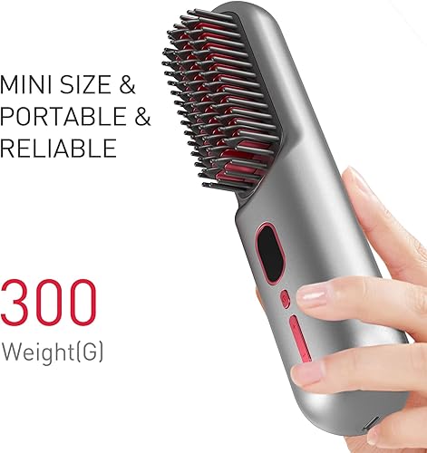 Miniatura 3 de MODESTY Cepillo alisador de pelo inalámbrico portátil, cepillo alisador portátil de iones negativos, batería de 60 minutos de largo, alisador de