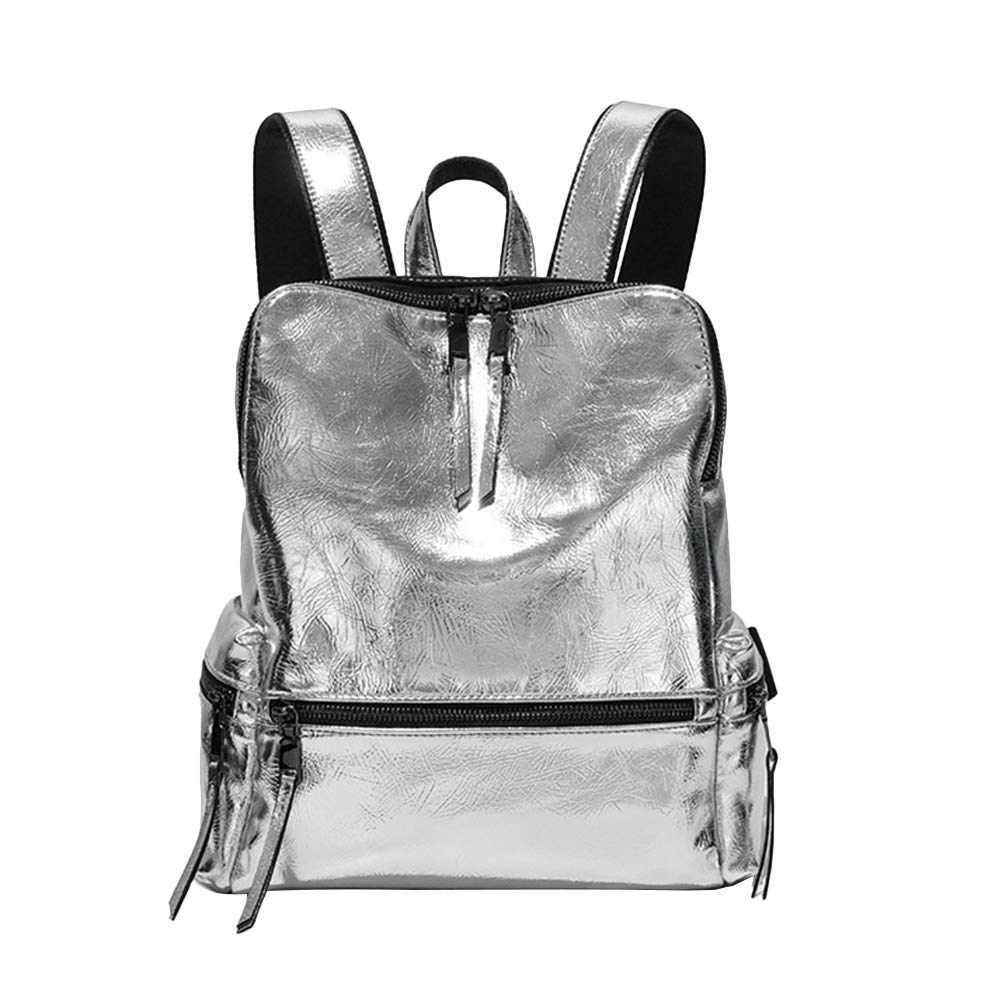 TENDYCOCOFashion Reflective Silver Backpack for Women, Pu Leather Rucksack with Large Storage Space, Ideal for Girls, Students, and Workers