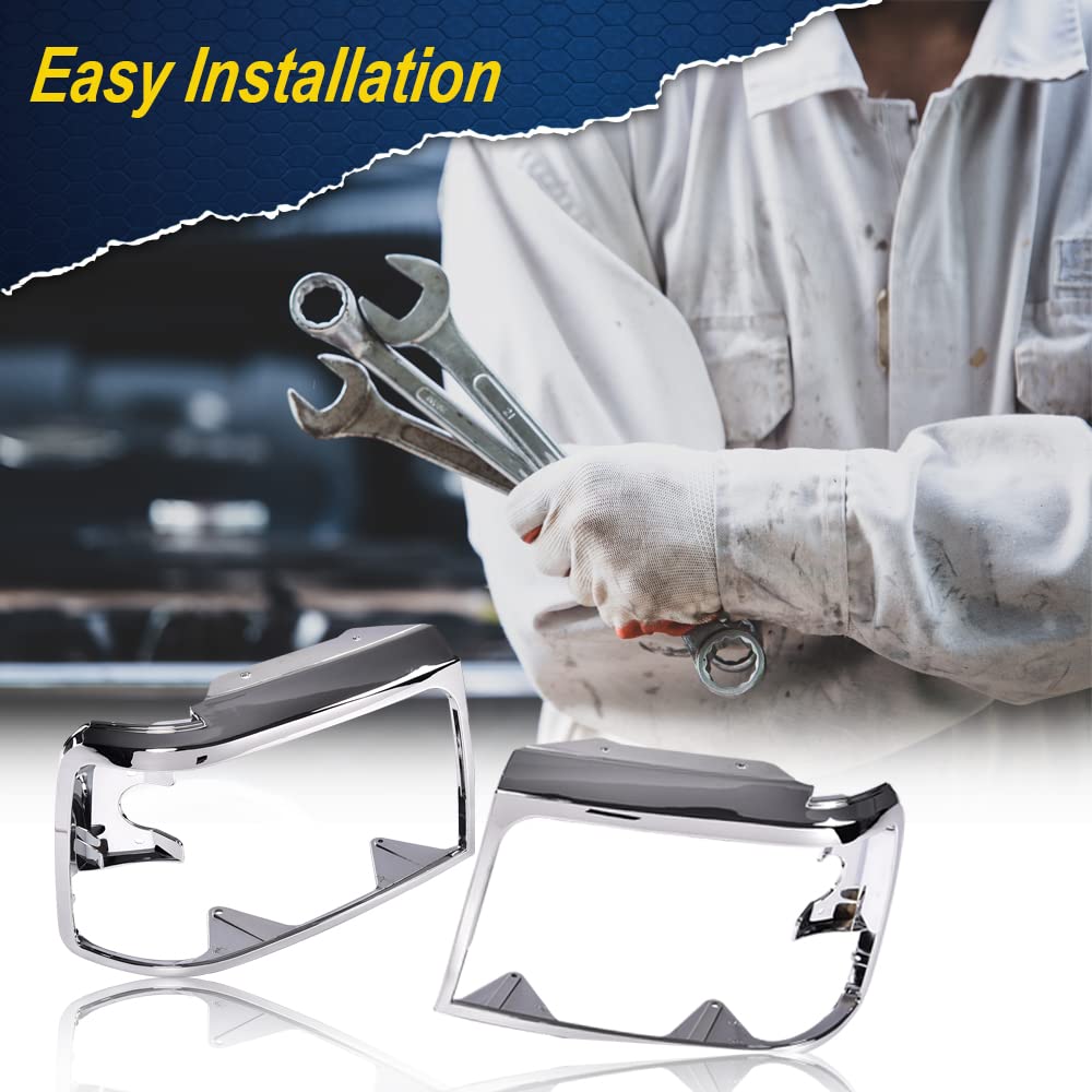 G-PLUS Grille Headlight Door Bezel Chrome Set Compatible with 1992-1996 Bronco/1992-1997 Ford F150 F250 F350 Grille Trim Door Right Passenger & Left Driver Side 2pcs