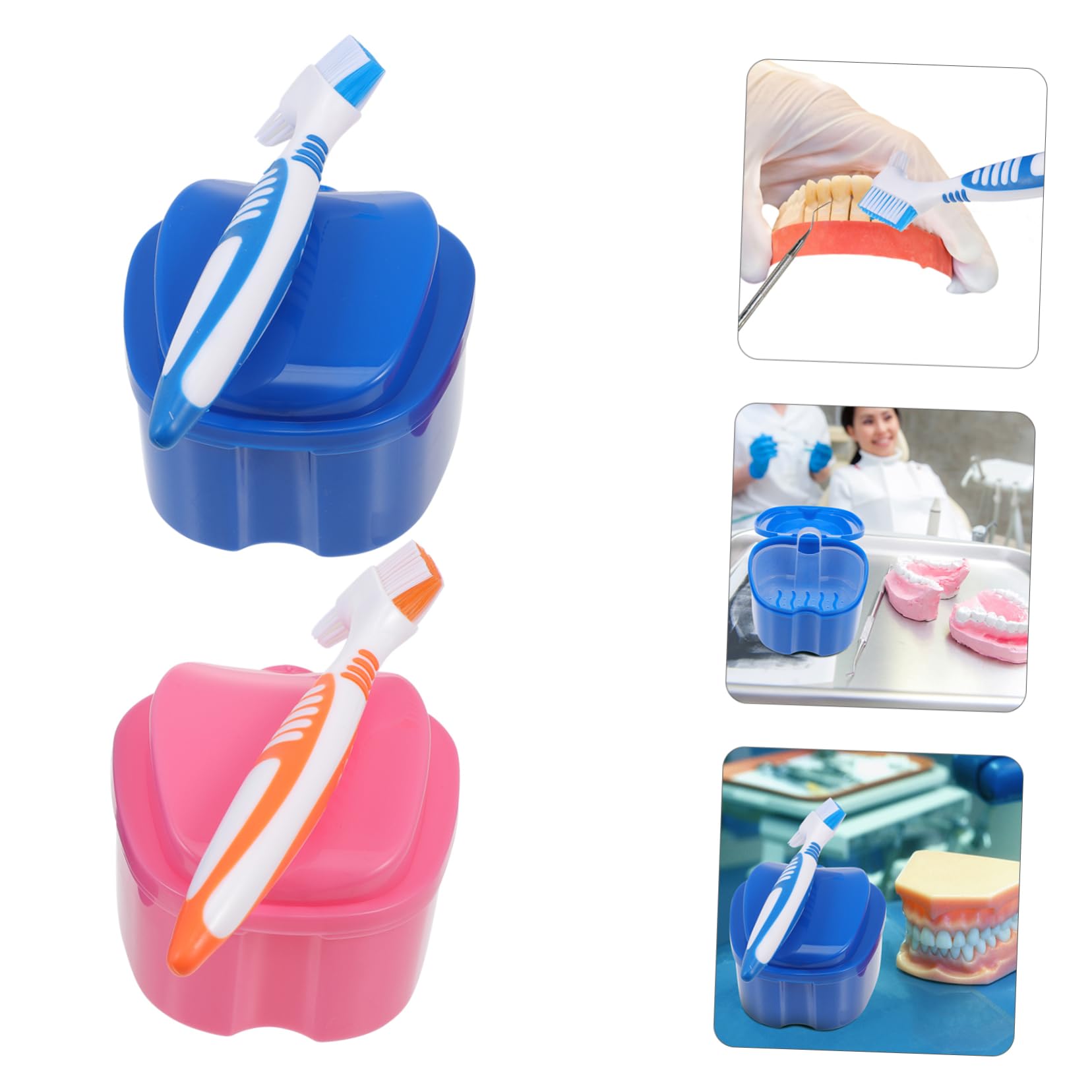 Beaupretty 2ensembles Boîte De Stockage Pour Prothèses Dentaires Avec Brosse Portable Pour Nettoyage Et Transport Fausses Dents