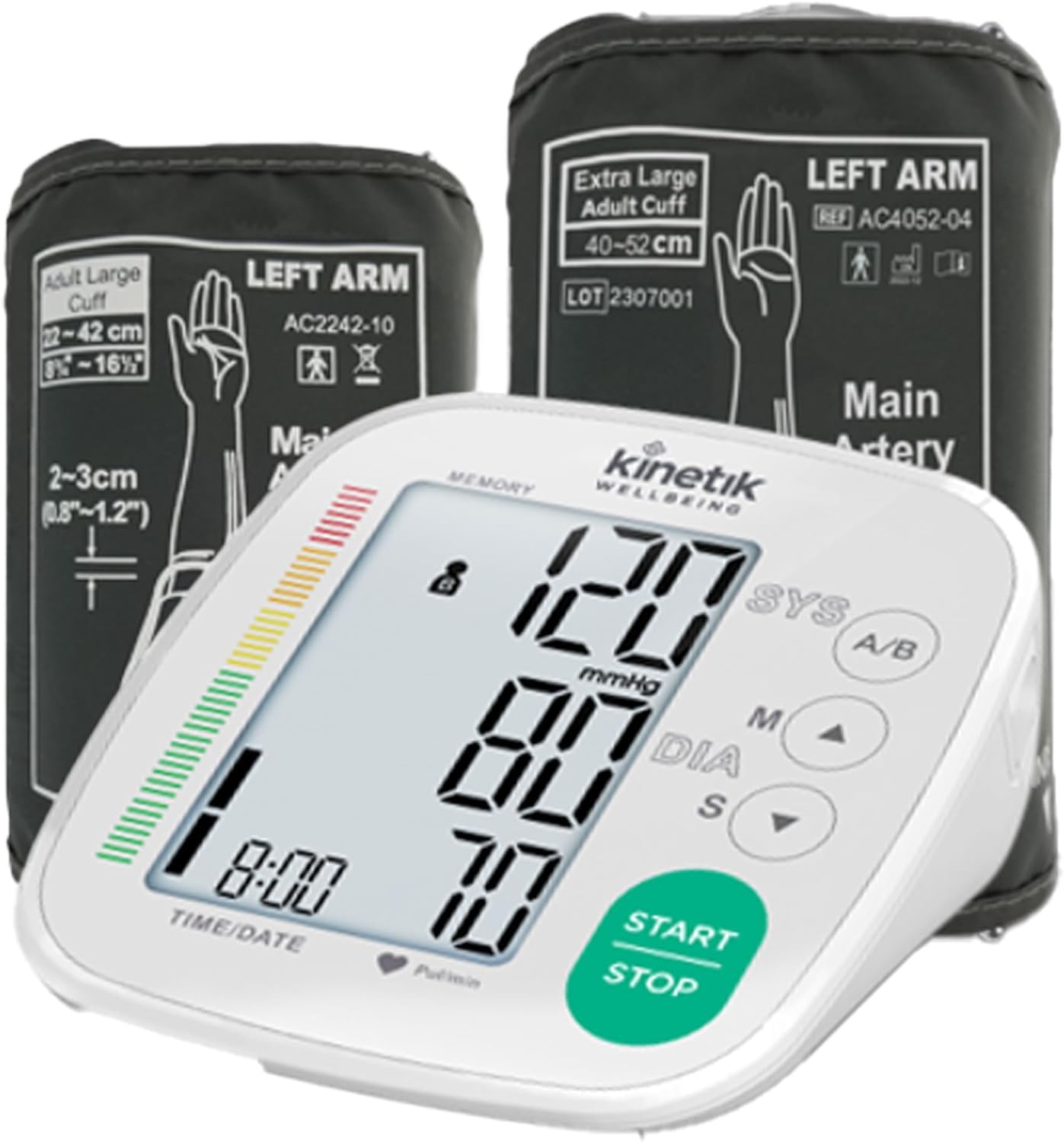 Kinetik Wellbeing Advanced Blood Pressure Monitor - Used by the NHS - Fully Automatic Upper Arm Blood Pressure Machine with Universal & XL Cuffs (22-42cm, 40-52cm), Digital Sphygmomanometer Tester Kit