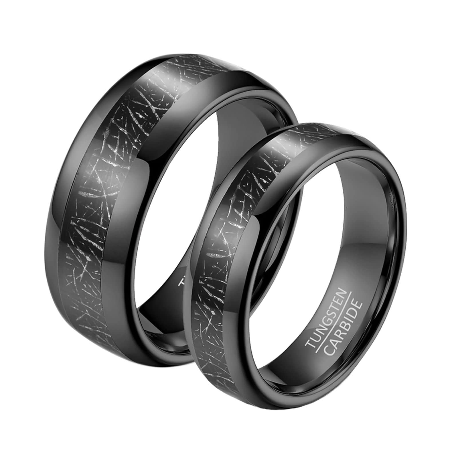 Anillos Mujer Anillo Hombre,Anillos para Personalizar Anillos Tungsteno 6/8MM Anillo Negro con Redondo Anillo Alianza Pareja