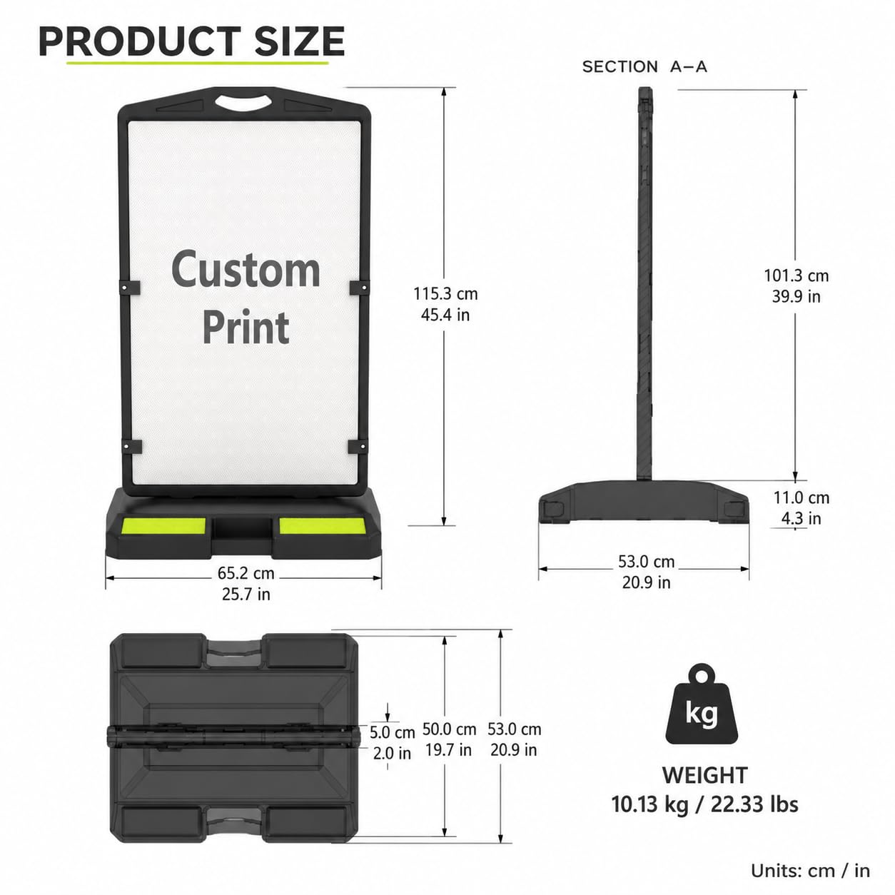 Cartel publicitario tipo A de doble cara 61 x 91 cm, resistente a la intemperie con base rellenable de agua, para restaurantes, cafeterías, promociones y eventos