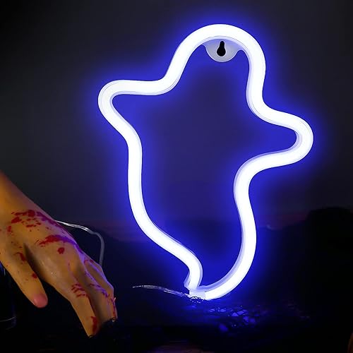Miniatura 8 de Letrero de neón con luz LED de neón para decoración de Halloween, luz nocturna para interiores con batería o alimentación USB para dormitorio,
