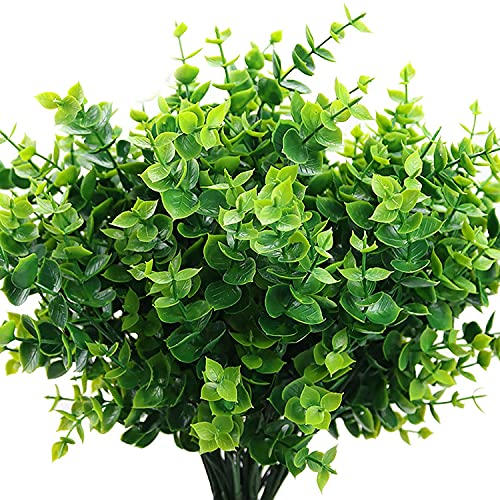 PASYOU Artificial Shrub, Fake Bush Simulation Eucalyptus Grass Greenery Leaves Plastic Plants Indoor Outdoor Outside Home Garden Office Bathroom Verandah Wedding Décor Decoration Planter Filler 4 Pcs