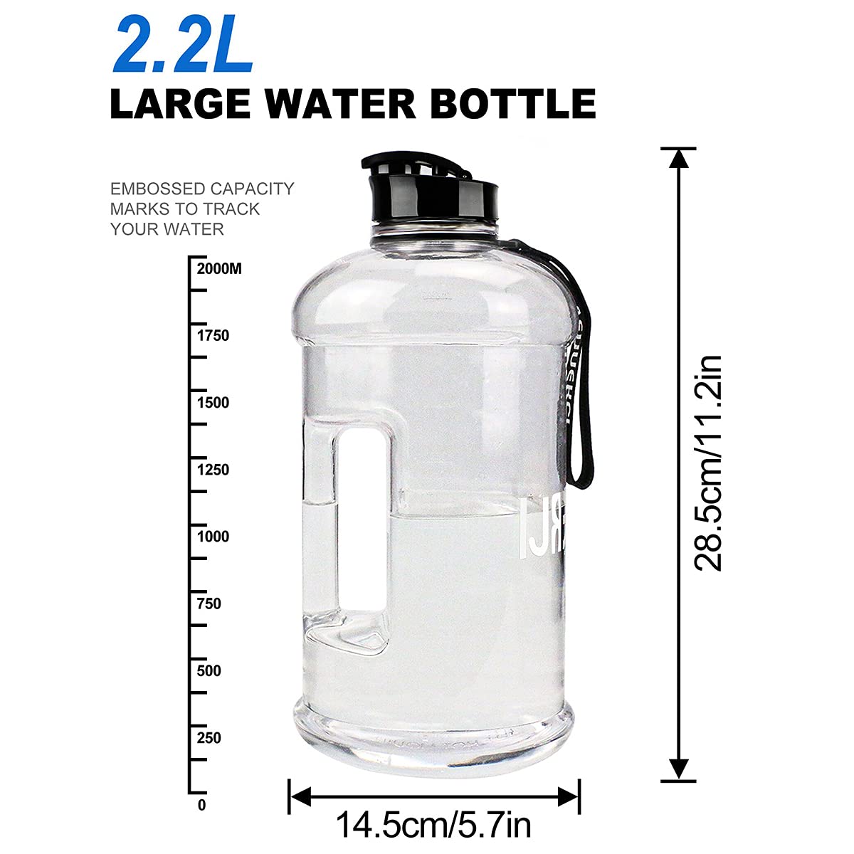 VENNERLI Borraccia Acqua da 2,2 Litri Sportiva Borraccia D'acqua Palestra Plastica Bottiglia Riutilizzabile Portatili per Sport Trasparente