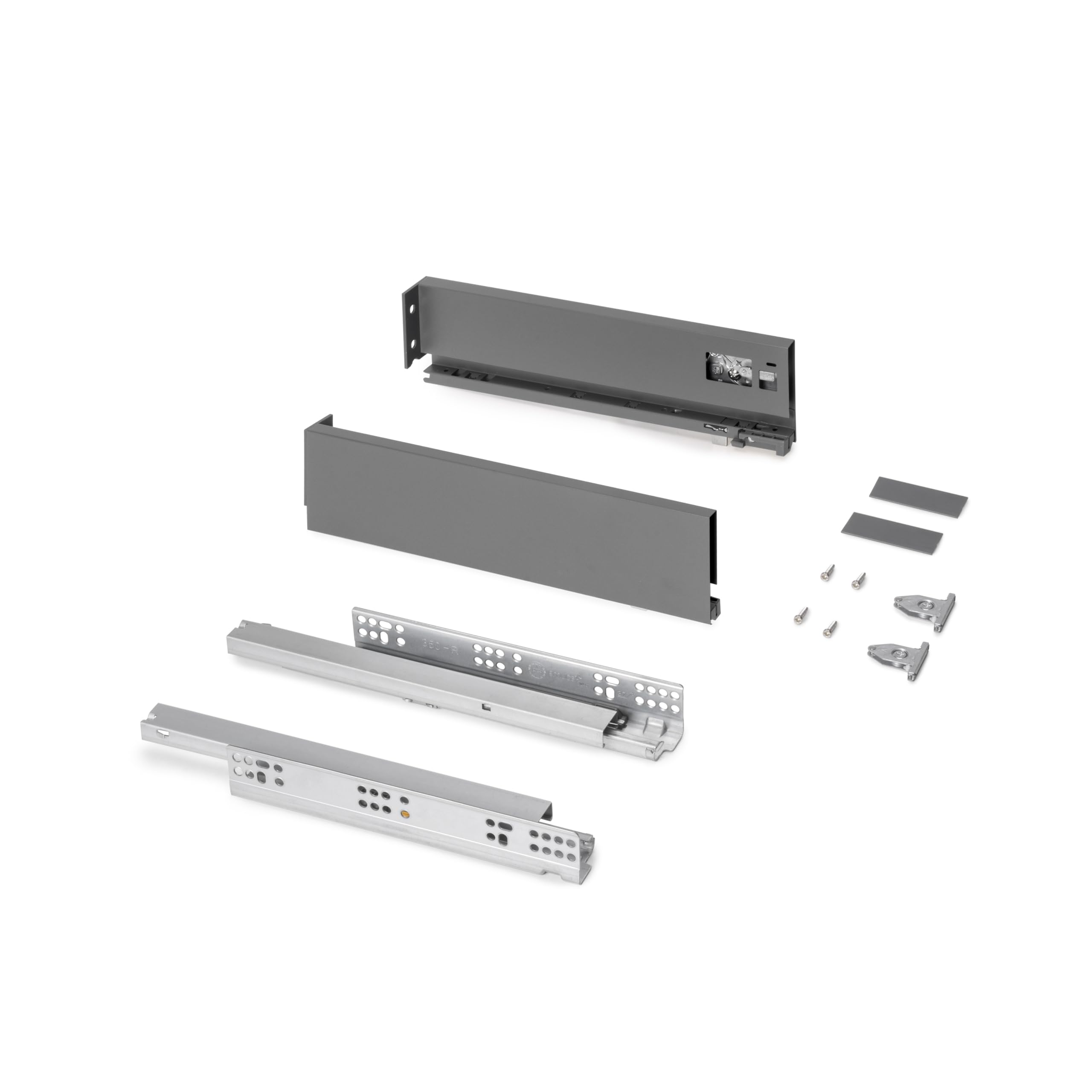 Emuca Anthracite Grey - Drawer Kit For Kitchen Or Bathroom, Height 131Mm, Depth 450Mm, 30Kg, Soft Closing, Boards Not Included, Steel,