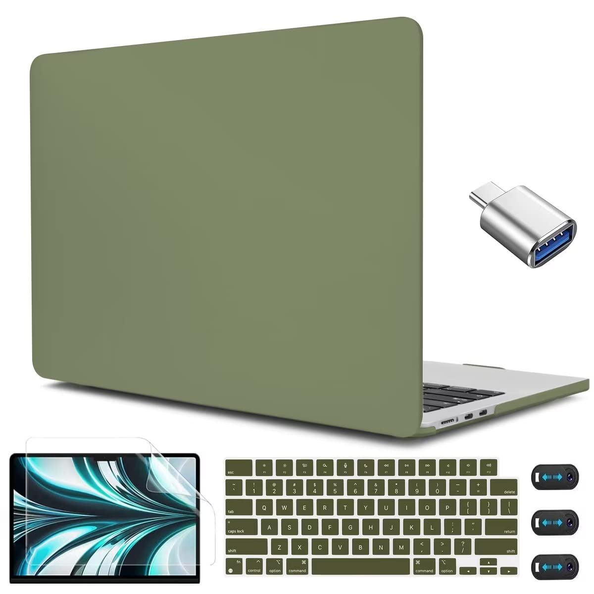 CISSOOK Compatible with MacBook Air 13.6 inch Case M4 A3240 M3 A3113 M2 A2681, Hard Shell Case with Keyboard Cover USB Adapter for MacBook Air 13.6