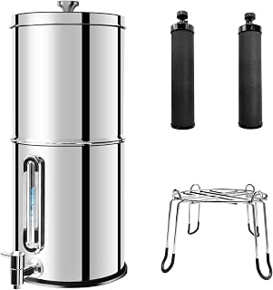 Gravity-Fed Water Filter System, 2.25G Stainless Steel Countertop System with 2 Filters & Spigot – Reduces Lead, Impurities & up to 99% of Chlorine