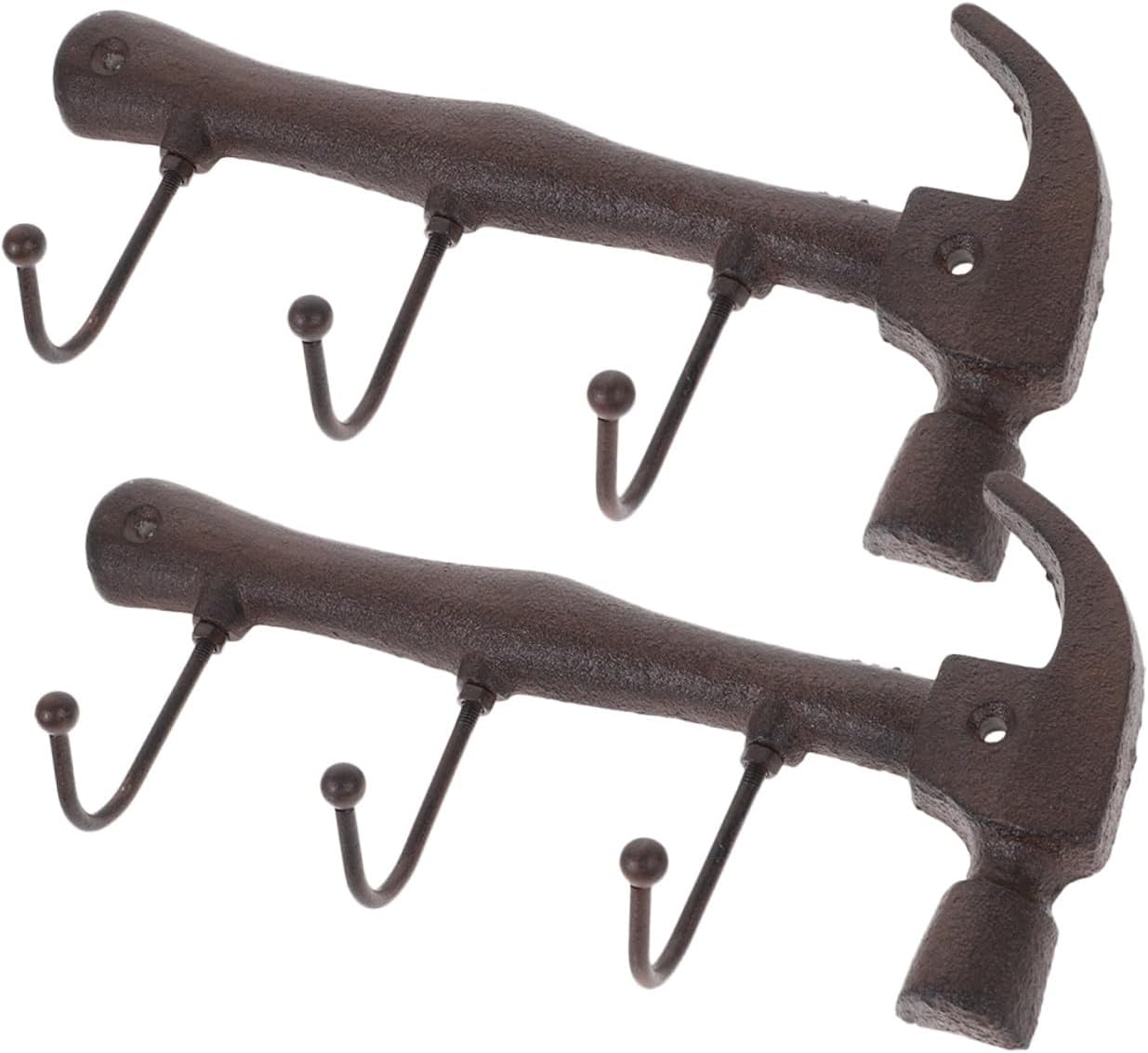Vintage Cast Iron Wall Mounted Coat Hooks, 2pcs Retro Hammer-Shaped Metal Key Holders for Home Clothes Hanging and Wall Storage in Entryway Or Dressing Room