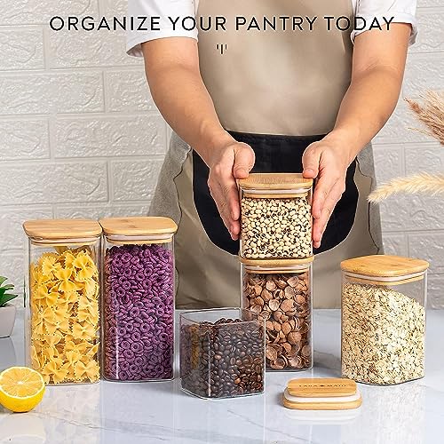 Image of 1200ML Premium Glass Food Storage Jars with Airtight Bamboo Lid Set of 2 Glass Storage jar For Serving Tea, Coffee, Sugar, Candy,Cookie,Spice