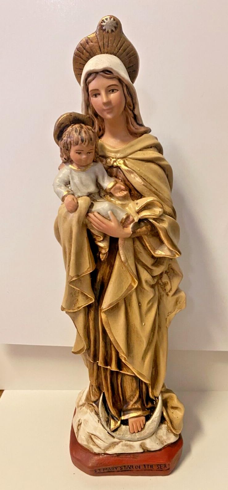 Generic Our Lady Mary Star of The Sea Hand Painted 10.5"" Statue, New from Colombia #L013, Brown
